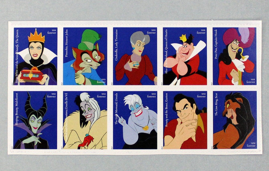 2017 Disney Villans Forever USA Stamp Sheet Of 20, Multicolor