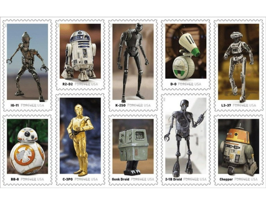 USPS 2021 Star Wars Droids Stamps Sheet of 20, Space