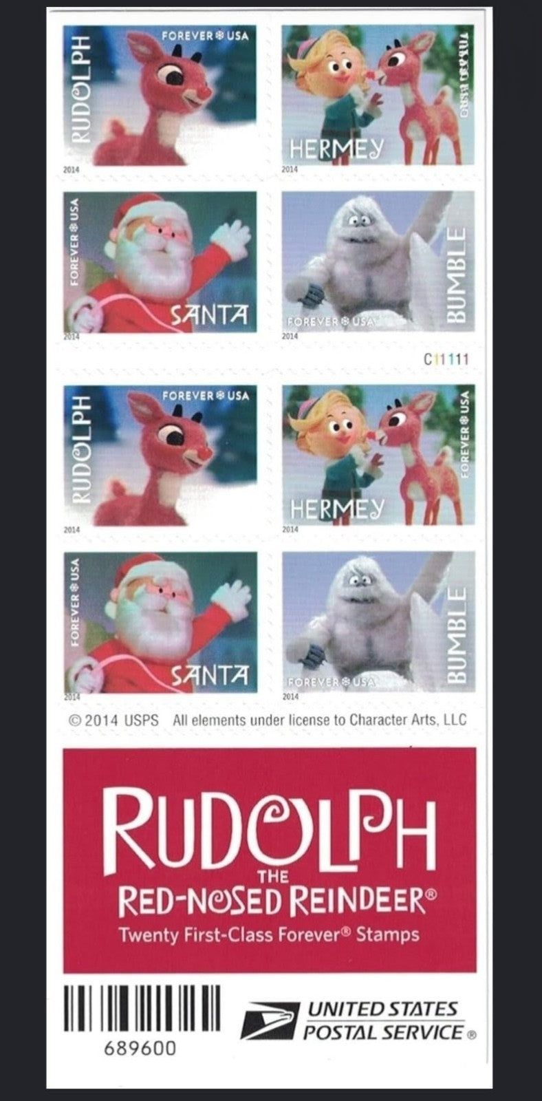 2014 Rudolph Red-Nose Reindeer Forever USA Stamp Booklet, Christmas, Multicolor