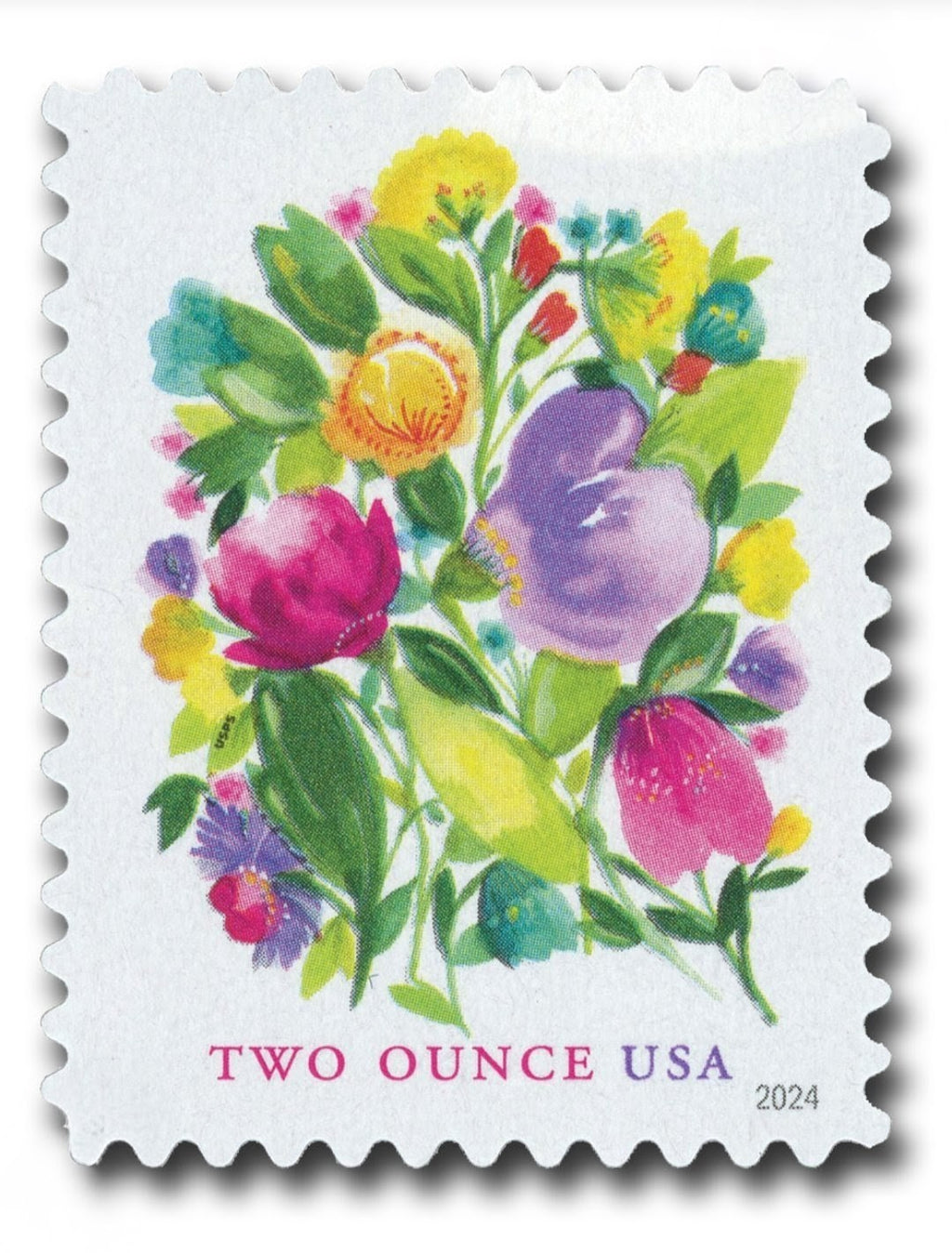 2024 Wedding Blooms 2oz USA Stamp Sheet Of 20, Multicolor