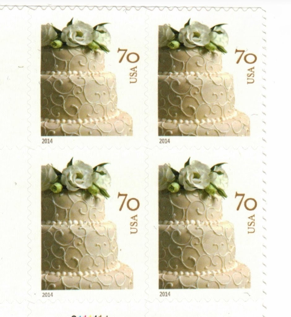 2014 Wedding Cake 70 Cents USA Stamp Sheet, Wedding, Multicolor
